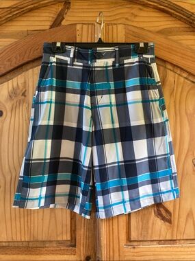 Men’s Op Flex 4Way Stretch hybrid blue white gray plaid shorts size 28
